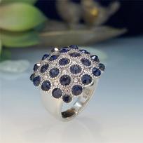 Cute Female Blue Round Zircon Stone Finger Ring Vintage Silver Color Wedding Band Bridal  For Women 6 mėlyna