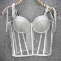 Women's French Sweet Lace-up Tank Top Strapless Fishbone Waist-cinching Sexy Inner & Outer Wear Camisole Top 34/75 gray