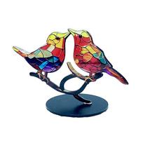Stained Acrylic Birds on Branch Desktop Ornaments, Double Sided Multicolor Style Birds Craft Statue Desktop Ornaments 8 black