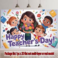 2D Teacher's Day Backdrop for Classroom and School Celebration Party 59x51.1inch/150*130cm black