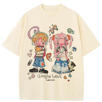 Streetwear Funny Anime Graphic T-Shirt Cotton Tshirt Unisex Tops Tees Short Sleeves T Shirt S beige