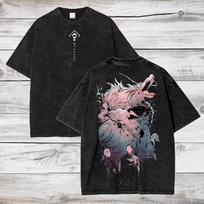 Geto Suguru Printed Tshirt Jujutsu Kaisen Anime Cotton T Shirt Men Vintage Washed Tshirts Short Sleeve Clothing Harajuku Tops L gray