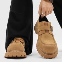 Men's Cow Suede Leather Shoes Retro Tooling Work Sneakers Trendy Big Toe Belt Buckle Outdoor Casual Shoes for Men Zapatos Hombre 38