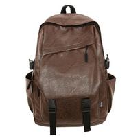 Schoolbag European and American retro style PU backpack men's large capacity solid color leisure student schoolbag women's commuter business backpack juoda