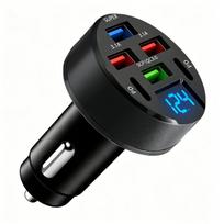 KEBIDU 100W 6 in 1 Car Charger PD QC3.0 USB 12V-24V Phone Charger Fast Charging Adapter Digital Voltage Display For IPhone Huawei Auto Accessories Black