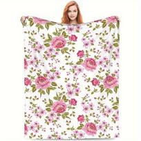 Ultra-Soft Pink Floral Throw Blanket - Plush Fleece Bedspread/Blanket with Pink Roses, All-Season Cozy Decor for Couch, Bed, or Size: 75*100cm, Weight: 230 GSM