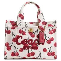 COACH Cargo Canvases Material Tote Bag, Shopping Bag, Handbag Medium Women's White & Red CY935-B4CAH One Size 1 white