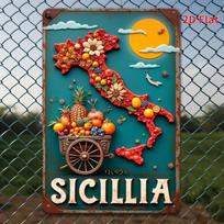 Retro Sicily Iron Sign D Wall Art  Vintage Metal Signboard for Restaurant Garden Outdoor Rustproof  Fade Resistant 20x30cm（7.8x11.8inch）