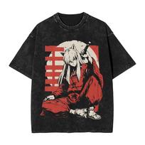 Inuyashas Kagome Japanese Anime T Shirts Hip Hop Washed Cotton Harajuku T-Shirt  Fashion Men Women Tops Streetwear Printed Tees S black