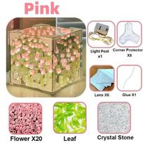 1PC Creative Diy Tulip Flower Sea Cube Small Night Lamp Material Kit for Girlfriend Gift Bedroom Sleeping Table Lamp Handmade Craft rožinė