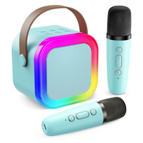 Karaoke kolonėlė su mikrofonais (Bluetooth, LED apšvietimas) - mėlyna