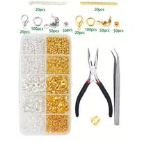 Boxed Metal Lobster Clasps Open Jump Rings Crimp Flower Spacer Beads Set For Diy Bracelet Necklace Jewelry Making Kits Supplies SET 1 beige