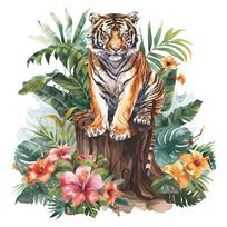 Majestic Tiger and Lush Foliage Wall Sticker Self-Adhesive for Bedroom Living Room Background Wall Decoration 30x60CMx2PCS
