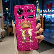 Case For ZTE Nubia Z80 Ultra 5G Soft Unique Design Lucky A-Z Letter Crown Black Case For ZTE Nubia Z80 Ultra 5G Shockproof Cover Nubia Z80 Ultra 5G pink