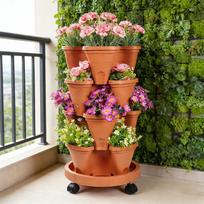 4 Tier Stackable Flower Pot Movable Strawberry Herbs Vertical Pot Three-Dimensional Planting Container 3-Petal CN brown
