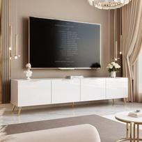 ANGEL TV Stand - with LED - 200x40x49 cm - 4 doors with handles - Glossy White