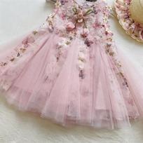 Stylish 2026 Sleeveless Floral Mesh Tulip Dress for Girls 130 cm