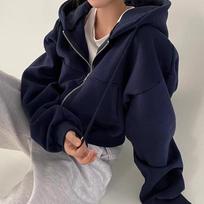 Women's 2025 Autumn/Winter Warm Fleece-Lined Hooded Sweatshirt - Slim Fit, Versatile, and Fashionable Short Style. XL