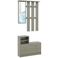 Entryway Furniture Set with Coat Rack, Mirror, Bench with Shelf and Shoe Cabinet for 8 Pairs of Shoes, Grey 85 x 15 x 110 cm