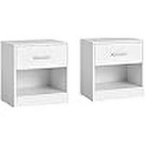 VASAGLE Bedside Tables, Set of 2, Side Table with Drawer, Handle, Open Compartment, End Table, for Bedroom, Living Room, Classic White balta