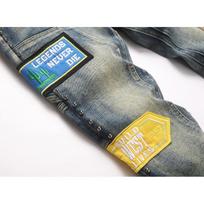 Mens Retro Punk Embroidered Badge Slim Fit Flared Denim Jeans With Stretch Cotton Fabric Default Shipping: High-Rise Version AM