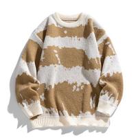 Men Loose Long Sleeve Striped Pullover Knit Sweater Casual Outerwear Winter Top M chaki
