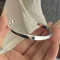 100% Solid Retro Bracelet for Women Men Vintage Handmade Wide Simple Bracelet Birthday Gift gray