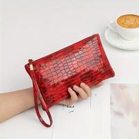 New Fashion Large Capacity Stone Pattern Handbag Retro Single Layer Coin Purse Mobile Phone Bag Wrist Bag brown