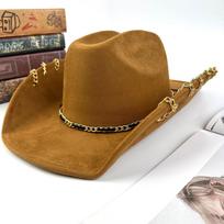 European And American Western Cowboy Hat Retro Suede Jazz Hat American Cowboy Hat Metal Chain Accessories Top Hat 56-58cm