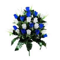 Dirbtinė kapo gėlė 24 galvutės Dirbtinio šilko rožių krūmas Memorialinė rožių puokštė ant antkapio, kapavietės vazos blue