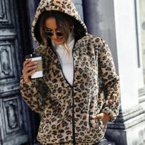 Rudens ir žiemos moteriškas paltas su gobtuvu ilgomis rankovėmis leopardo raštu Vidutinio ilgio dvipusis aksominis laisvas laisvalaikio striukė S gray