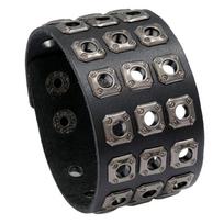 Retro Rivet Wide Genuine Leather Bracelet Fashion Jewelry Rock Punk Adjustable Length Bracelets Men Wristband Bangle gray