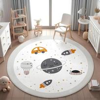 Planets Astronauts Playmat Round Rug  Living Room Decor Sofa Rug Kid's Play Mat Boys Bedroom Bedside Diameter 60cm gray