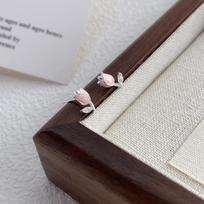 Sterling Silver Tulip Stud Earrings: Elegant Fairy Style with Pink Resin Flower for Women Sterling Silver sidabras
