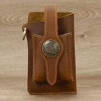 Leather Fanny Pack, Retro Crazy Horse Leather Belt, Mobile Phone Bag, Douyin Cowhide Magnetic Buckle, Casual Fanny Pack 2011 brown