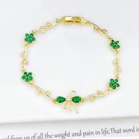 Trendy Multicolor Gemstone Tulip Flower Bracelet Gold Plated Leaf Vine Chain Bracelet Romantic Wedding Party Jewelry for Women 18.5cm beige