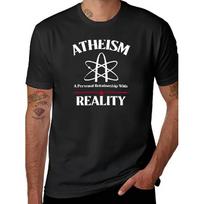 Men's Atheist T-Shirt with Atomic Symbol & Atheism Slogan - Science-Based Religious Debate Shirt, Black with White Print, Atomic Model & Atheist S black