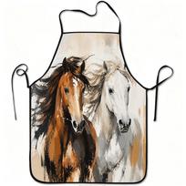 1pc Majestic Horses Artistic Print Apron, Durable and Easy to Clean, Adjustable Waistband, Polyester Material, for Kitchen Cooking, Gardening, Orchard 38x47cm beige