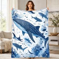 Whale Shark And Manta Coral Fleece Blanket Ocean Wildlife Decor 75cm*90cm