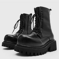 Thick-Soled Motorcycle Boots Retro Big Round Toe Men's Boots Classic Height Increasing Outdoor Designer Handmade Men Boots 38 black