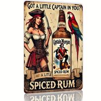 Vintage Retro Classic Captain Morgan Spiced Rum Advertisement with Pirate Girl and Parrot Got a Little Captain in You A Littl 20x30cm（7.8x11.8inch）