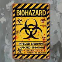 Vintage Biohazard Warning Sign Retro Metal Tin Art with Distressed Yellow Background  Black Stripes Textured Surface Indoor 20x30cm（7.8x11.8inch）