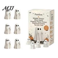 Mini Ghost Figurines Flipping Middle Finger for Halloween Decorations, Miniature Resin Creative Home Decor Statue Tiered Tray Tabletop Shelf 10pcs
