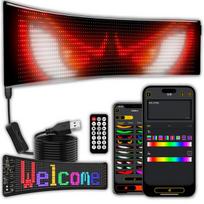 Programuojama LED automobilio juosta 59x12 cm – „Velniškos akys“, dinamiški RGB efektai, valdymas mobiliąja programėle, elastinga matricos sistema, tekstų ir animacijų personalizacija, atsparumas vandeniui IP65, lengvas USB montavimas, dekoratyvinis apšvi