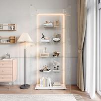 Stiklinė vitrina 78.5x183 cm su LED apšvietimu, užrakinama vitrina su 5 lentynomis ir 2 durimis, grūdintas stiklas balta