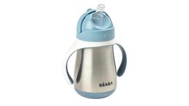 Gertuvė su silikoniniu šiaudeliu Beaba 913481, 250 ml, 8 mėn., nerūdijantysis plienas, mėlyna sp.