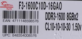 G.Skill 16GB PC3-12800 Kit memory module 2 x 8GB DDR3 1600 MHz