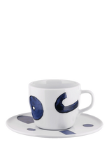 Alessi - Set Of Coffee Cup For Drip Brewing With Saucer In Porcelain Pattern Design S. Yunoki - Kavos puodelis - Mėlyna