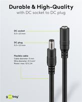 DC maitinimo kabelio ilgiklis 5m 5.5×2.5mm juodas 2×0.5 mm² max 24VDC 120W