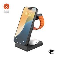 FIXED MagPowerstation Alu 3 Qi2.2 3-in1 stand, juodos spalvos